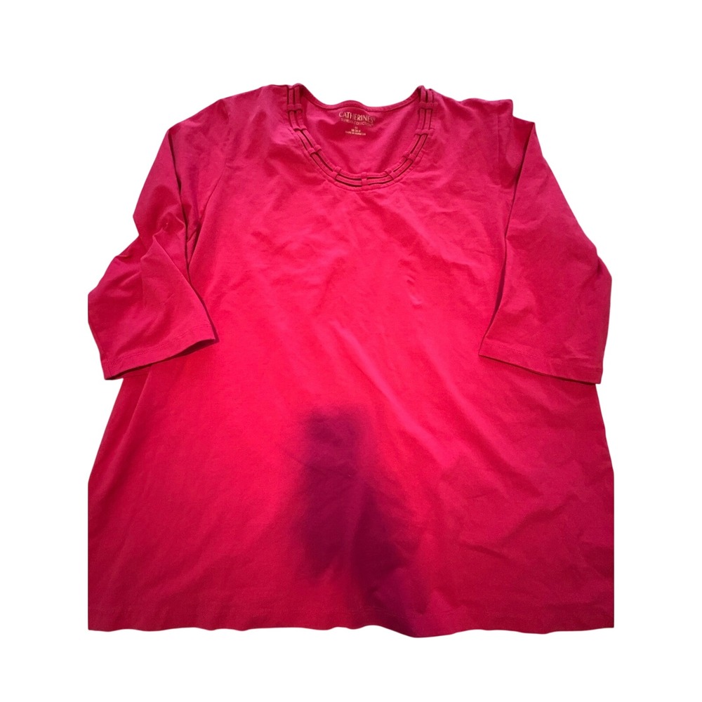 Catherines Suprema Pink Lattice Neck 3/4 Sleeve Top 1X 18/20W
